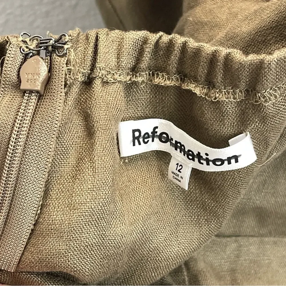Reformation Autumn Linen Jumpsuit Taupe Biball Open Back